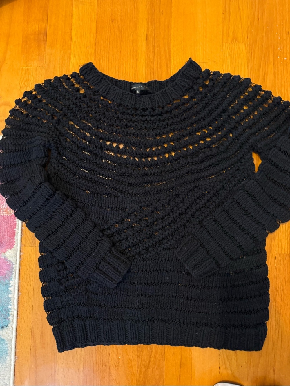 Barbara Bui Black Open-Knit Crewneck Sweater